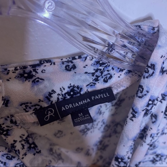 ADRIANNE PAPELL Blue Floral Flutter Sleeve Ruffled High Neck Blouse - Picture 5 of 10